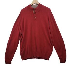 Cortefiel Mens Sweater Red Heather Cotton Cashmere Quarter Button Size XXL